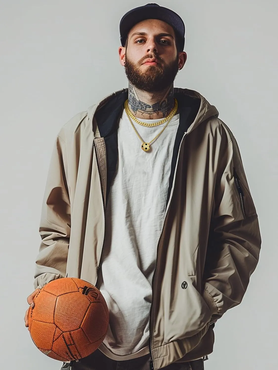 Bestyle Bling Football Baseball Necklace for Men, Full CZ Men Gold Necklace Chain Gold Ball Pendant Sport Jewelry for Sprots Fan
