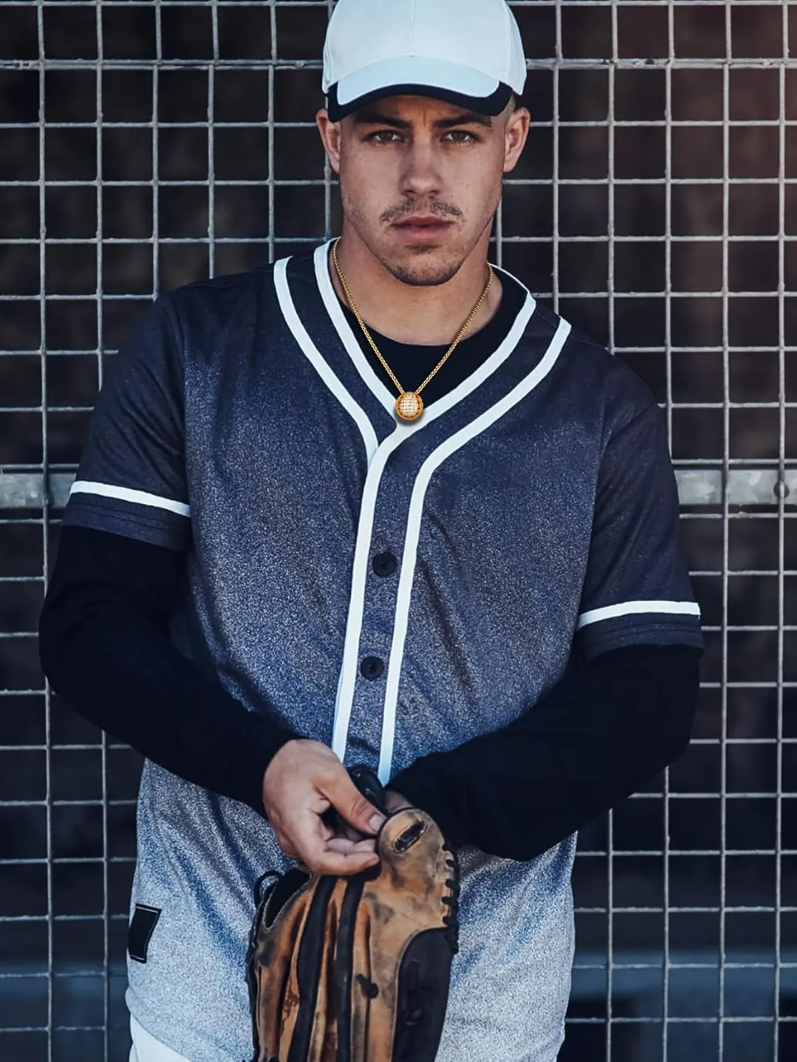 Bestyle Bling Football Baseball Necklace for Men, Full CZ Men Gold Necklace Chain Gold Ball Pendant Sport Jewelry for Sprots Fan