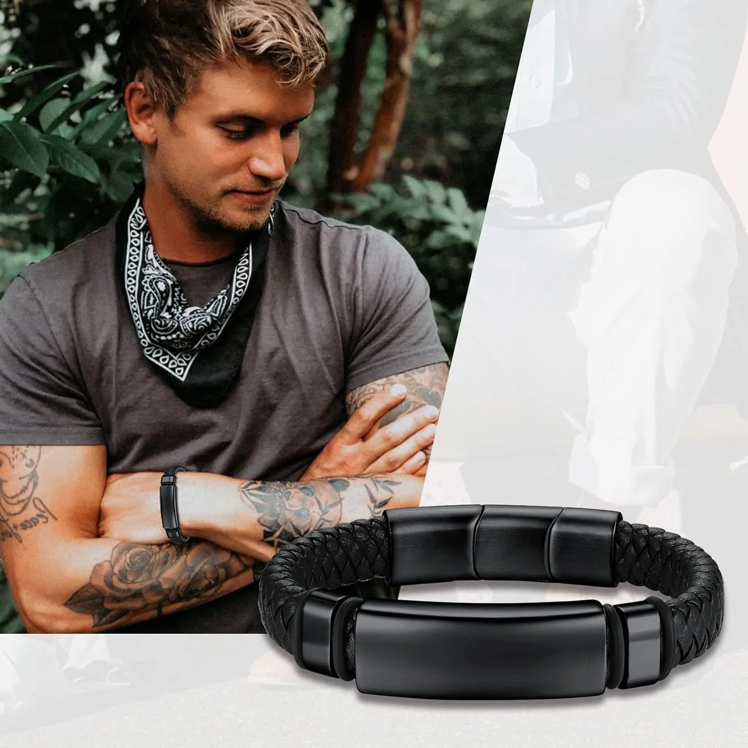 Bestyle Genuine Leather Braided Viking Bracelets for Men Boys, Vintage Thor's Hammer/Skull/Masonic Freemason Wrap Cuff Wirstband Bracelets with Closure