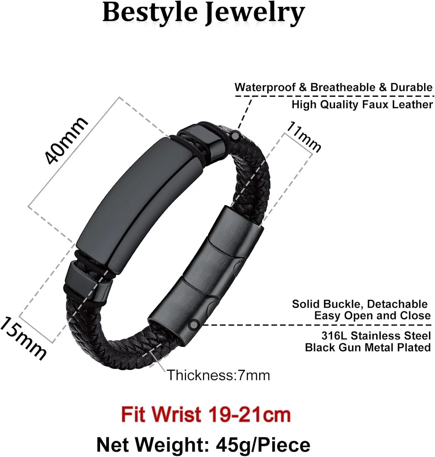 Bestyle Genuine Leather Braided Viking Bracelets for Men Boys, Vintage Thor's Hammer/Skull/Masonic Freemason Wrap Cuff Wirstband Bracelets with Closure