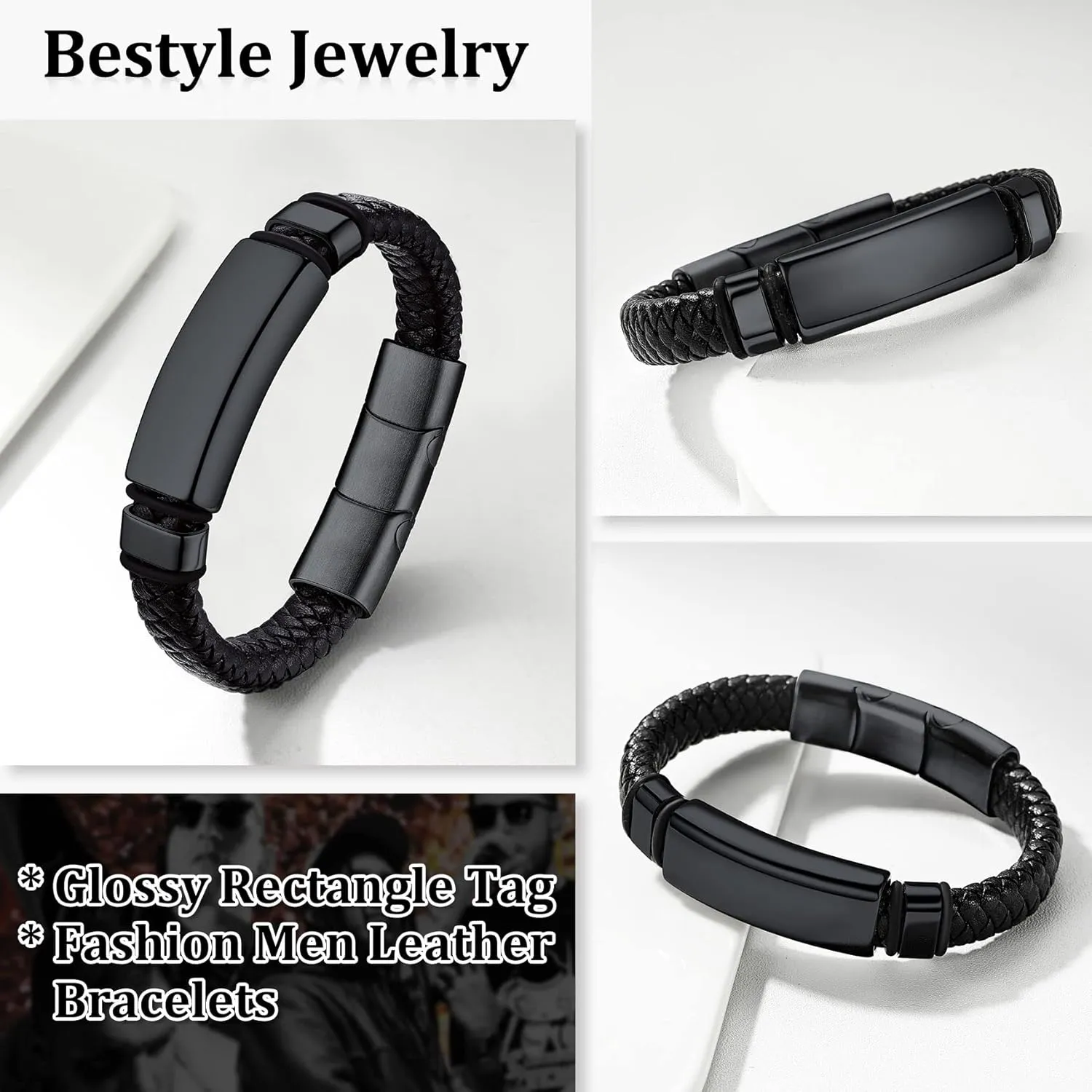 Bestyle Genuine Leather Braided Viking Bracelets for Men Boys, Vintage Thor's Hammer/Skull/Masonic Freemason Wrap Cuff Wirstband Bracelets with Closure