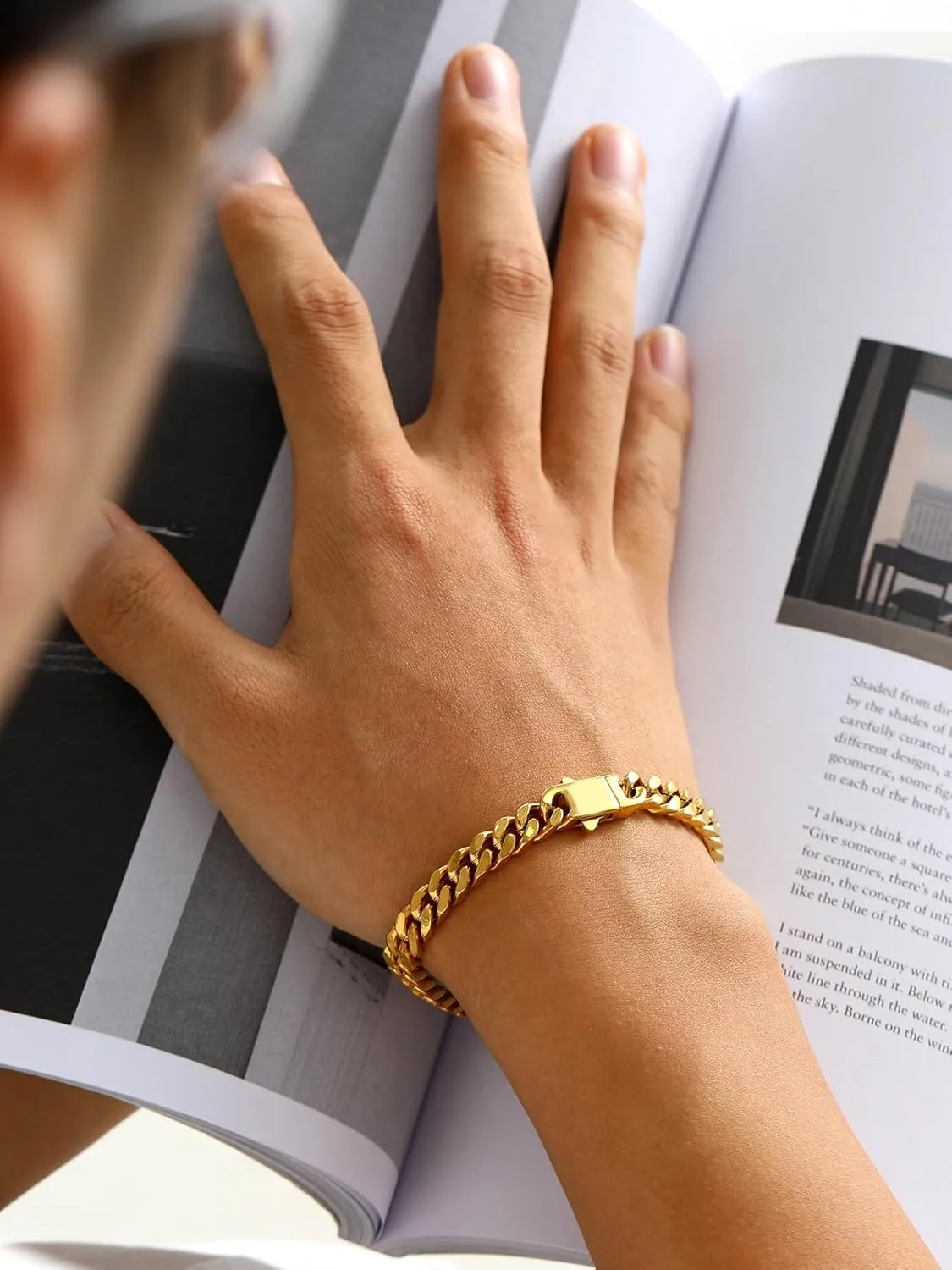 Bestyle Thick Mens Cuban Link Chain Bracelets, Durable Real 18K Gold/Black Metal Plated Solid Stainless Steel Hand Chain Cuban Bracelets for Men, Silver Black Gold Bracelets for Father Husband