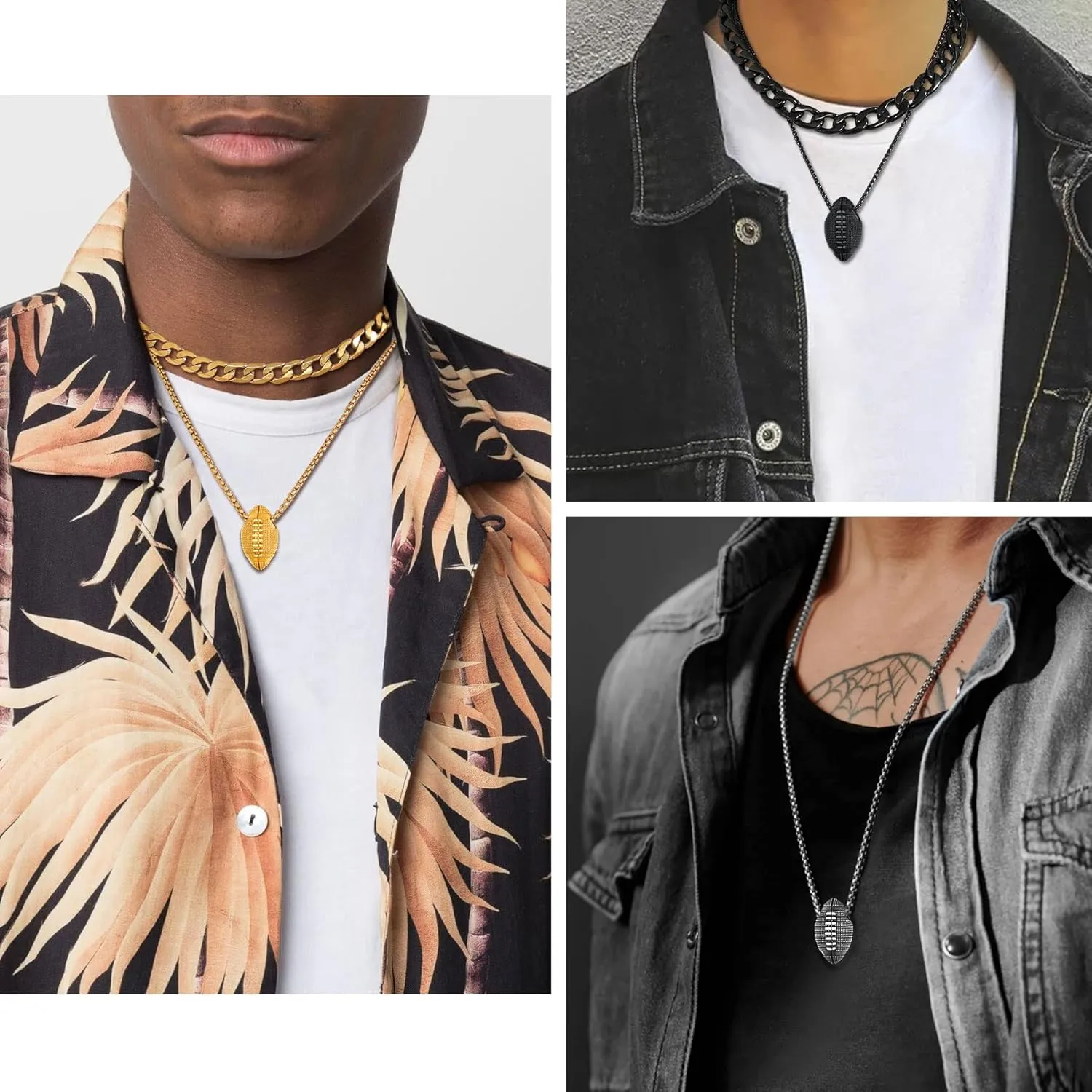 Bestyle Vivid Ball Pendants Sprots Necklace for Men, Solid Stainless Steel Soccer/Basketball/Volleyball/Rugby Ball/Baseball Necklace in Silver/Black/Gold, Trendy Sport Fan Jewelry Collection Gift