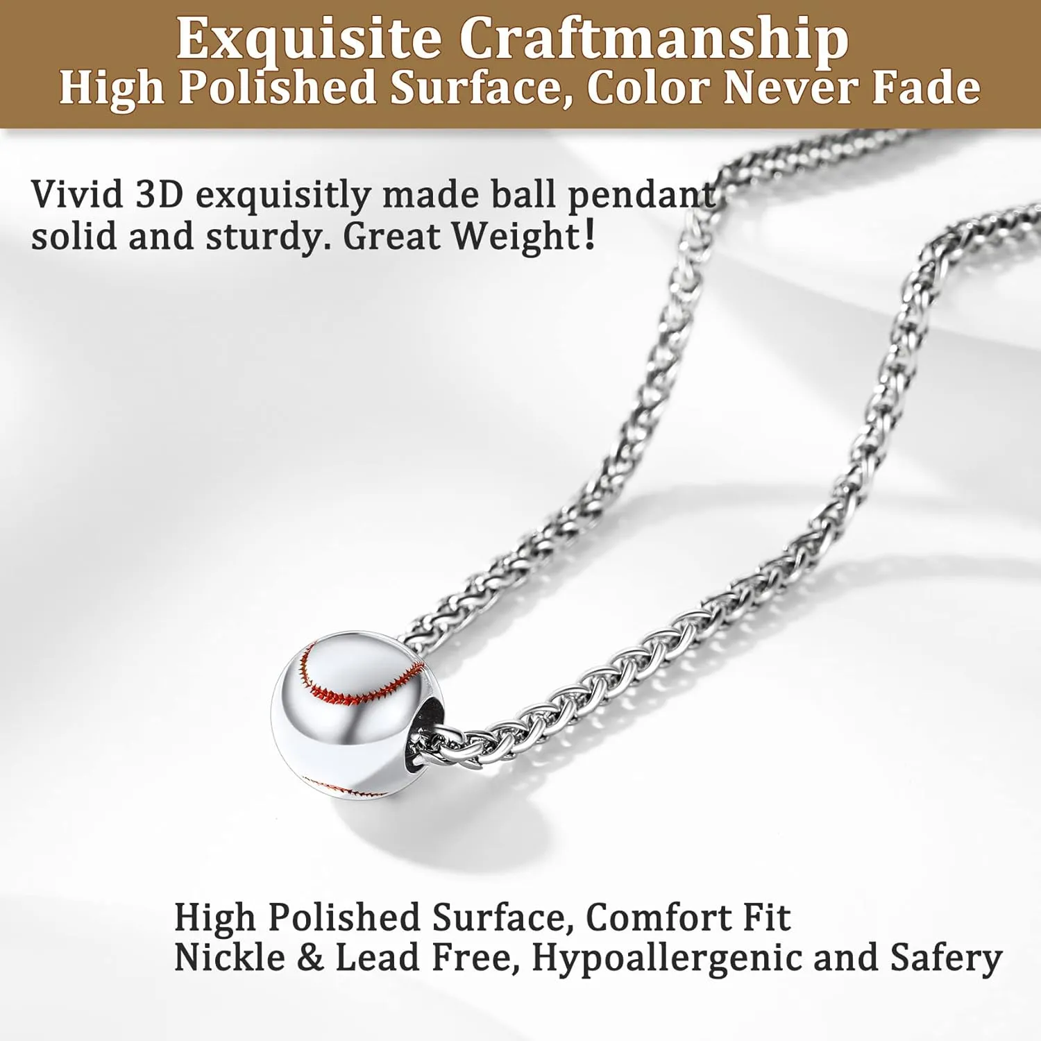 Bestyle Vivid Ball Pendants Sprots Necklace for Men, Solid Stainless Steel Soccer/Basketball/Volleyball/Rugby Ball/Baseball Necklace in Silver/Black/Gold, Trendy Sport Fan Jewelry Collection Gift