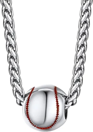 Bestyle Vivid Ball Pendants Sprots Necklace for Men, Solid Stainless Steel Soccer/Basketball/Volleyball/Rugby Ball/Baseball Necklace in Silver/Black/Gold, Trendy Sport Fan Jewelry Collection Gift