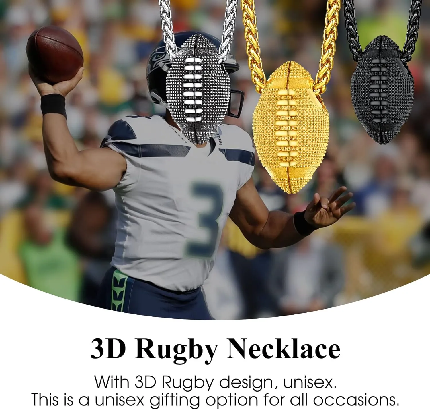 Bestyle Vivid Ball Pendants Sprots Necklace for Men, Solid Stainless Steel Soccer/Basketball/Volleyball/Rugby Ball/Baseball Necklace in Silver/Black/Gold, Trendy Sport Fan Jewelry Collection Gift