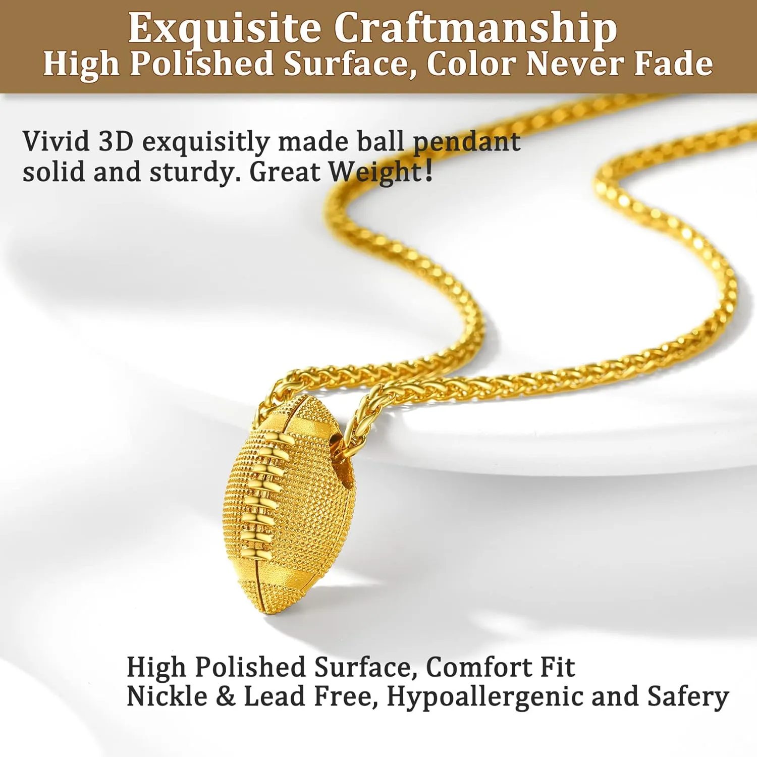 Bestyle Vivid Ball Pendants Sprots Necklace for Men, Solid Stainless Steel Soccer/Basketball/Volleyball/Rugby Ball/Baseball Necklace in Silver/Black/Gold, Trendy Sport Fan Jewelry Collection Gift