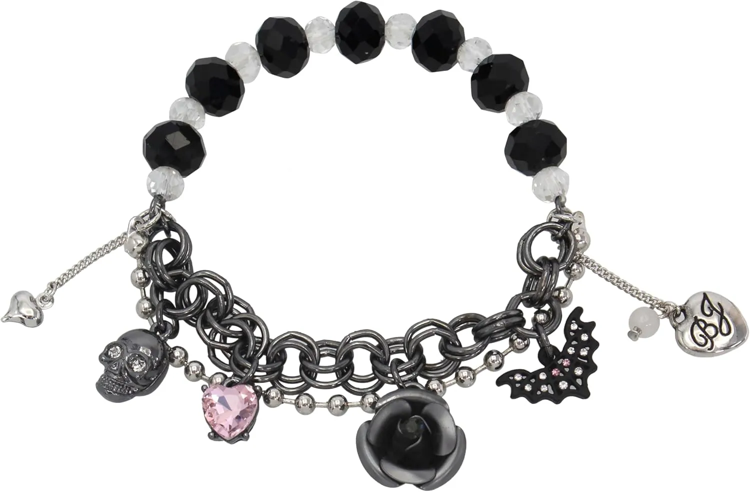 Betsey Johnson Womens Skull Charm Stretch Bracelet