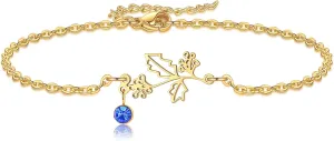 Birth Flower Bracelets, 14K Gold Plated Birth Month Floral Birthstone Charm Bracelets Wildflower Birthflower Jewelry Birthday Gifts for Women