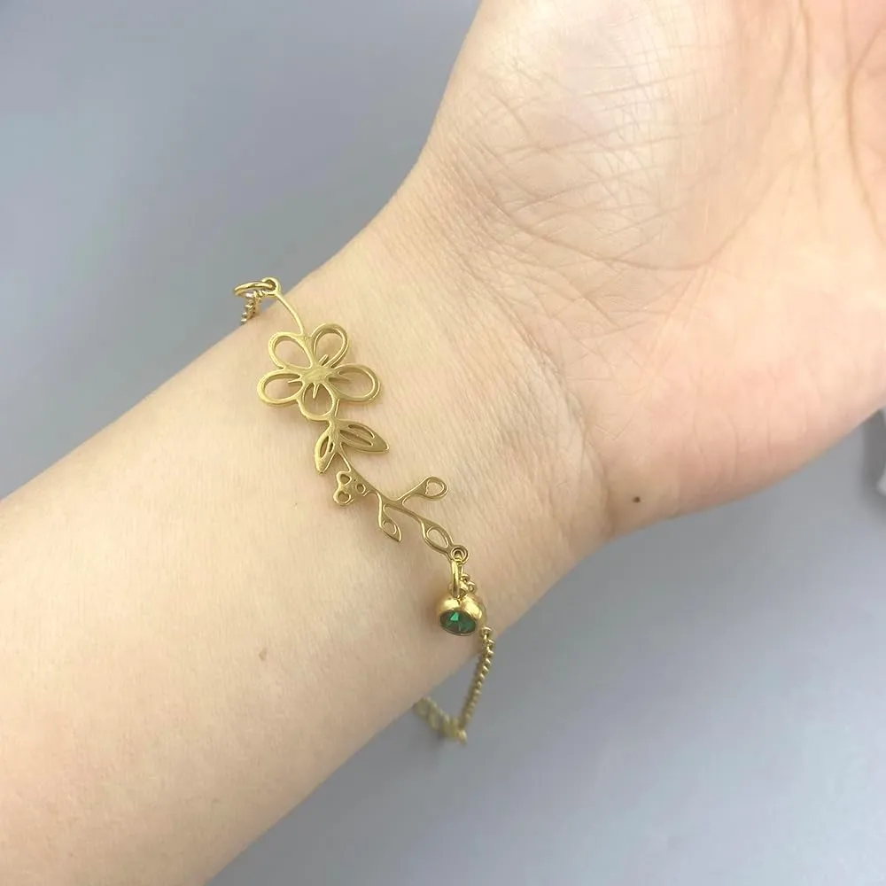 Birth Flower Bracelets Floral Birthstone Bracelets Wildflower Leaves Bracelet Birth Month Floral Birthstone Pendant Bracelet for Women Elegant Gift