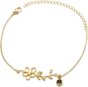 Birth Flower Bracelets Floral Birthstone Bracelets Wildflower Leaves Bracelet Birth Month Floral Birthstone Pendant Bracelet for Women Elegant Gift