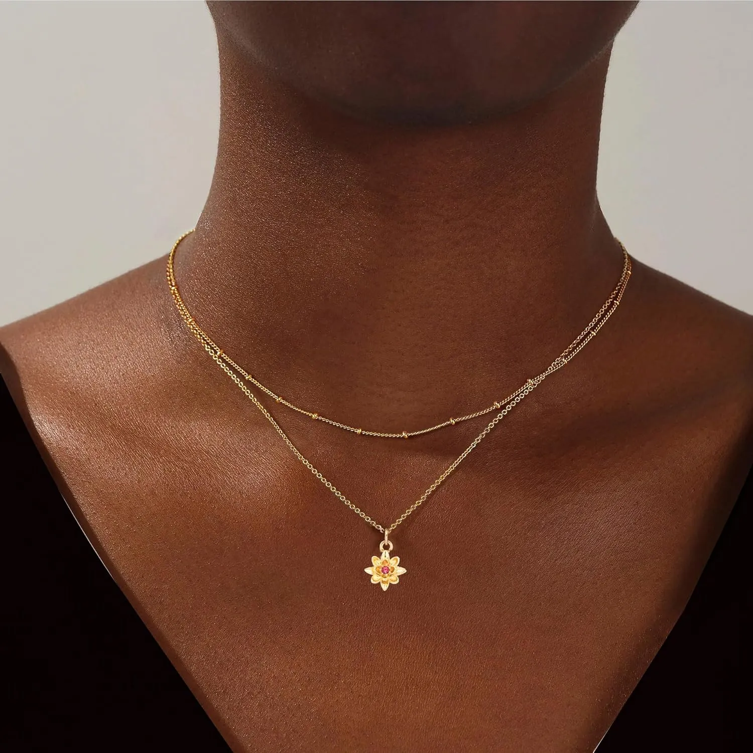 Birth Month Flower Necklace for Women,14K Gold Plated Dainty Flower Pendant Layered Necklace Jewelry Birthday Gift for Women
