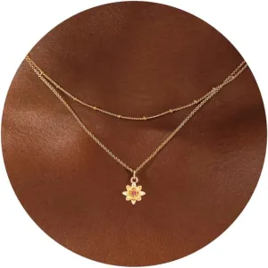 Birth Month Flower Necklace for Women,14K Gold Plated Dainty Flower Pendant Layered Necklace Jewelry Birthday Gift for Women