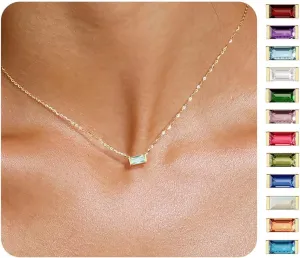 Birthstone Necklace for Women Dainty Trendy 14K Gold Plated Emerald Couple Necklaces Simple Green Diamond Pendant Choker Blue Cute Cubic Zirconia Jewelry for Women Mothers Birthday Gifts