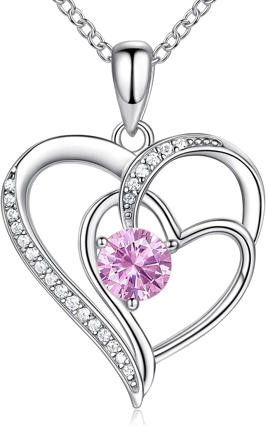 Birthstone Necklace for Women Jewelry, 18K White Gold Heart Necklace Sterling Silver Diamond Necklaces Jewelry Birthday Gifts for Women Wife