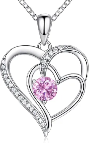 Birthstone Necklace for Women Jewelry, 18K White Gold Heart Necklace Sterling Silver Diamond Necklaces Jewelry Birthday Gifts for Women Wife