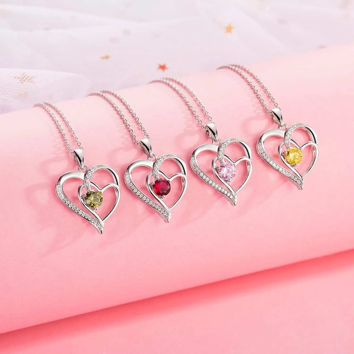 Birthstone Necklace for Women Jewelry, 18K White Gold Heart Necklace Sterling Silver Diamond Necklaces Jewelry Birthday Gifts for Women Wife