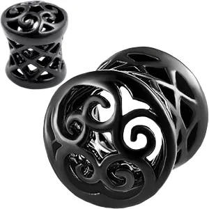 Black Alloy Double Flared Ear Plugs Flesh Tunnels Earlets Pair