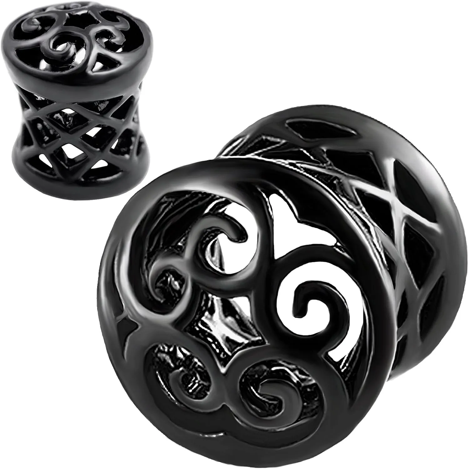 Black Alloy Double Flared Ear Plugs Flesh Tunnels Earlets Pair