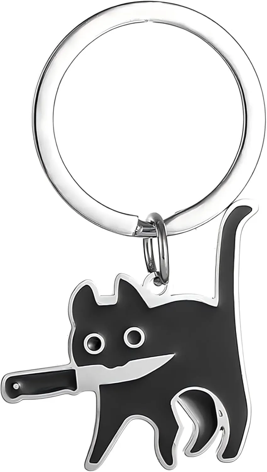 Black Cat Funny Keychain, Unique Novelty Keychains for Teen Boys Teen Girls, Great Birthday Gift for Cat Lovers and a Great Gift for Valentine's Day, Halloween, Christmas and Other Holidays