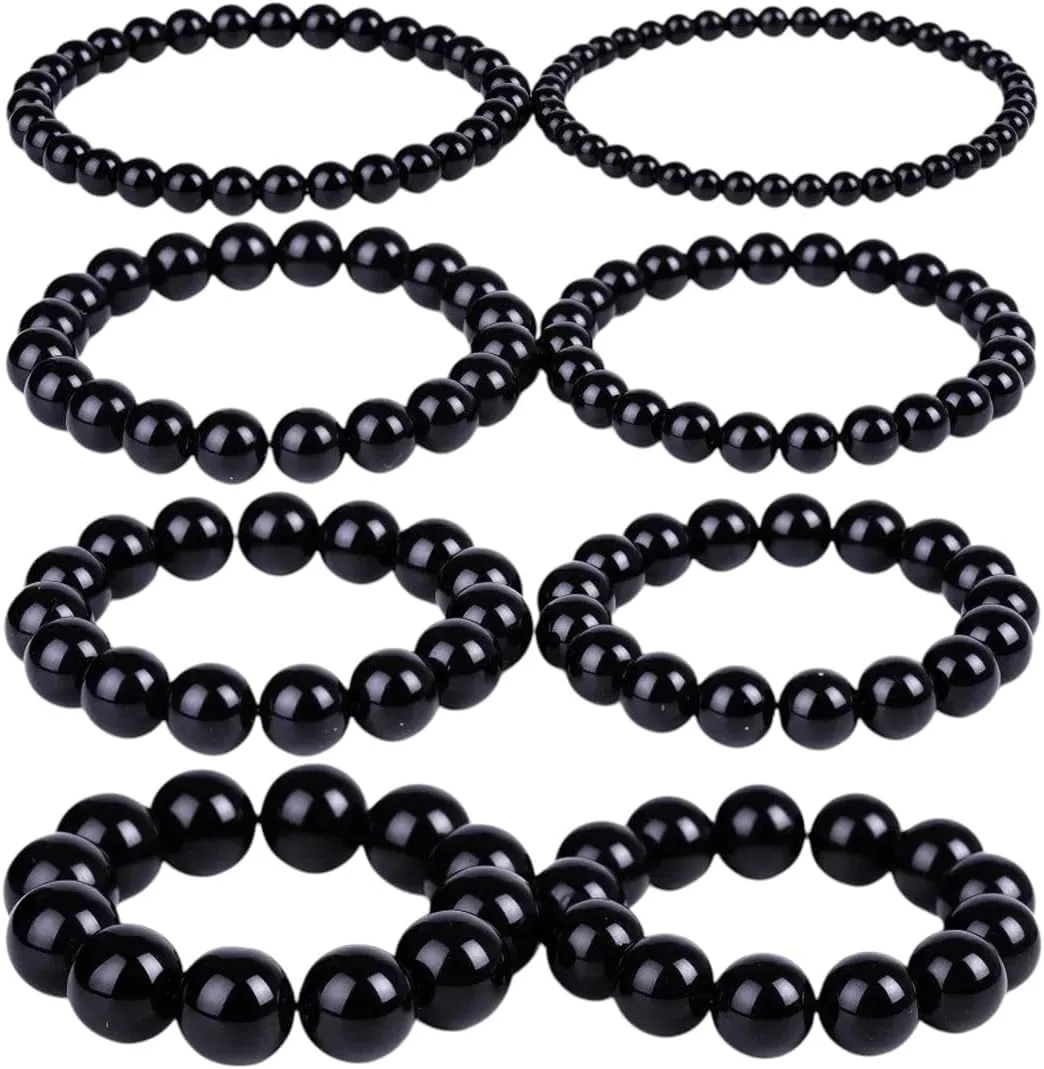 Black Obsidian Bracelet Buddhist Prayer Blessing Blackstone Stone Ball Beads Jewelry Valentine's Present