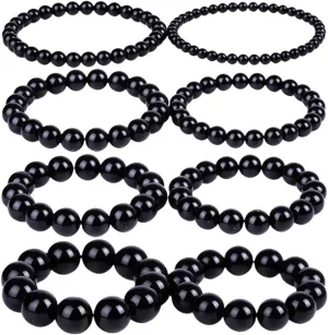 Black Obsidian Bracelet Buddhist Prayer Blessing Blackstone Stone Ball Beads Jewelry Valentine's Present