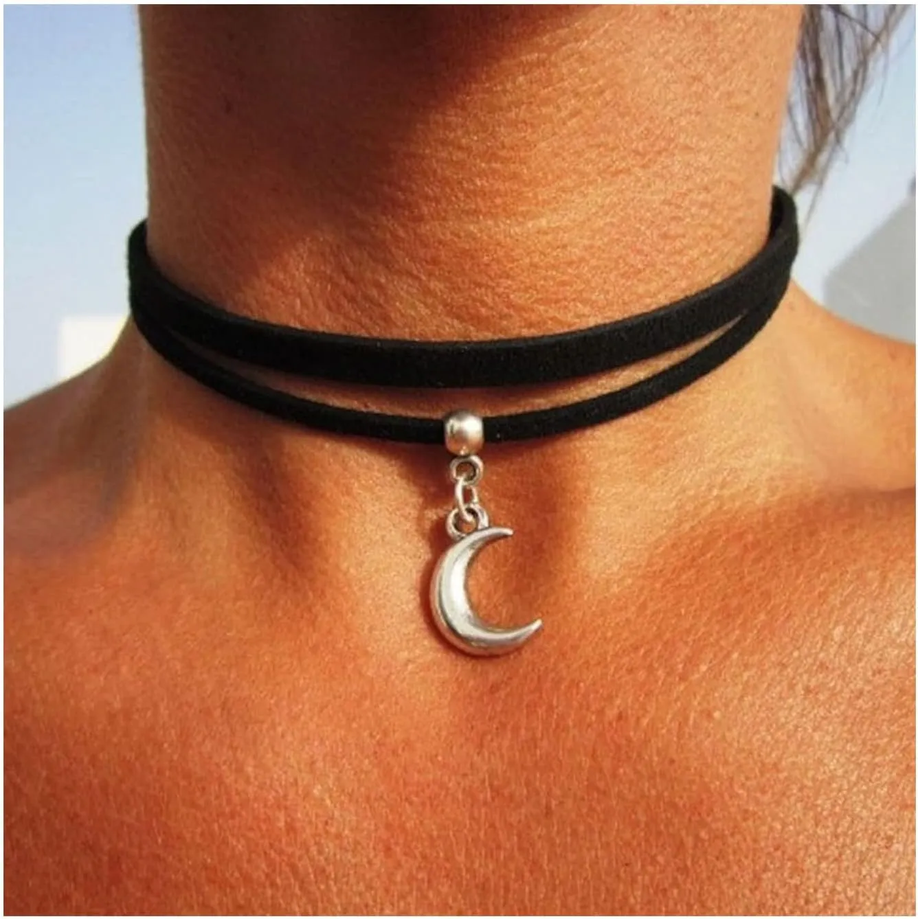 Black Velvet Moon Choker Necklace for Women Gothic Layered Necklaces Pendant Handmade Boho Crescent