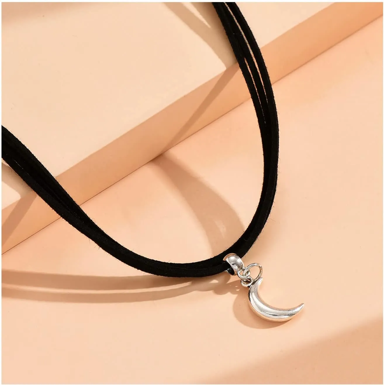 Black Velvet Moon Choker Necklace for Women Gothic Layered Necklaces Pendant Handmade Boho Crescent
