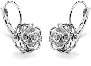 Blooming CZ Filigree 3D Rose Flower Crystal Leverback Dangle Drop Earrings for Women Sensitive Ear Sweet Dangling for Lovers Wedding Elegant Diamond Jewelry Gifts Hypoallergenic Her Girlfriend Valentines Day