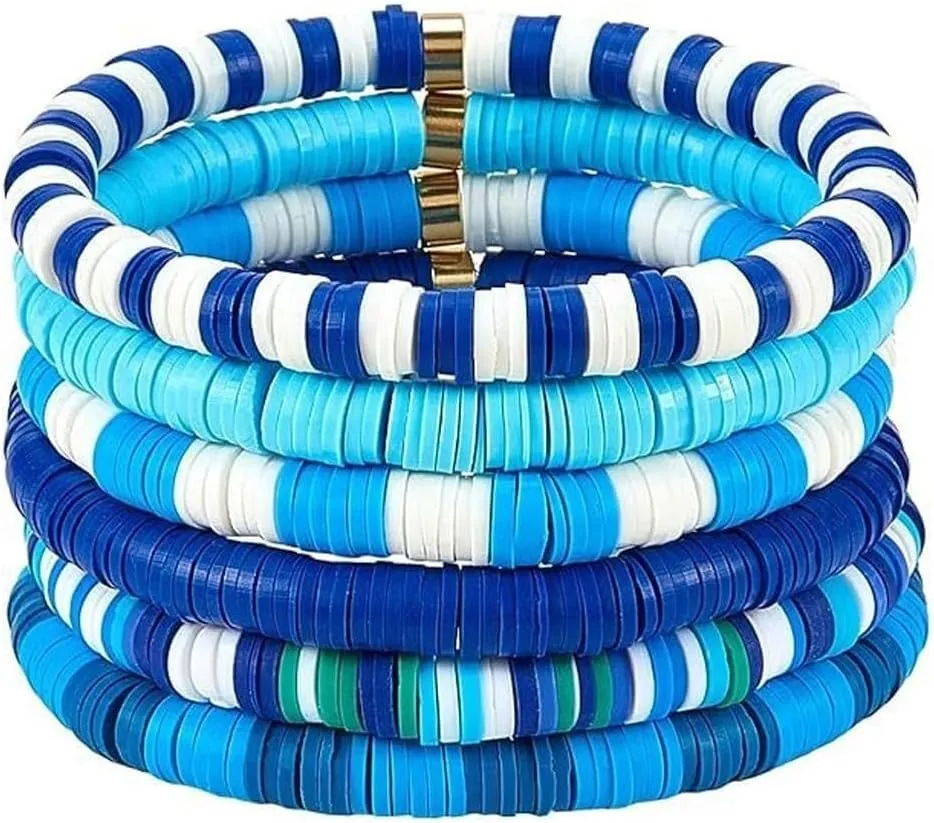 Blue Friendship Bracelet Kit, Handmade Blue Friendship Bracelet, Stackable Clay Beads Bracelets, Bohemia Summer Beach Jewelry Lucky Friendship Bracelets for Women
