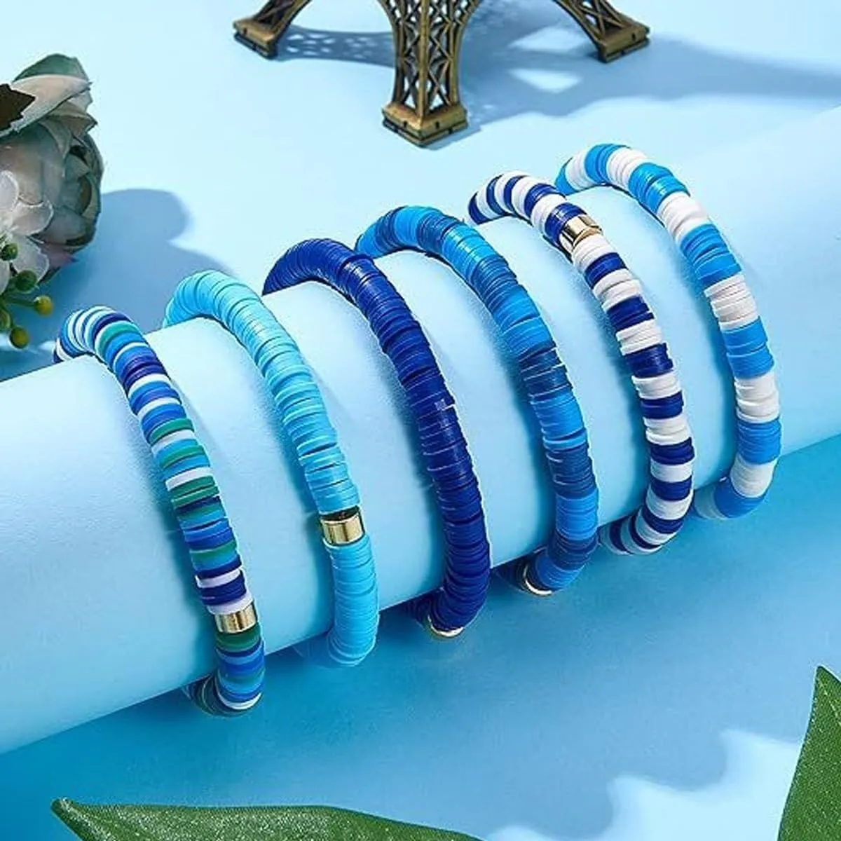 Blue Friendship Bracelet Kit, Handmade Blue Friendship Bracelet, Stackable Clay Beads Bracelets, Bohemia Summer Beach Jewelry Lucky Friendship Bracelets for Women