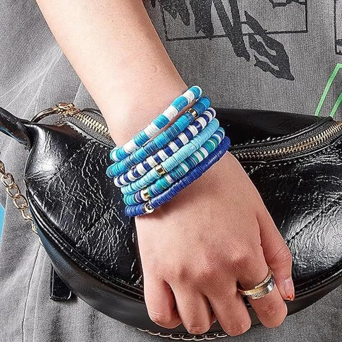 Blue Friendship Bracelet Kit, Handmade Blue Friendship Bracelet, Stackable Clay Beads Bracelets, Bohemia Summer Beach Jewelry Lucky Friendship Bracelets for Women