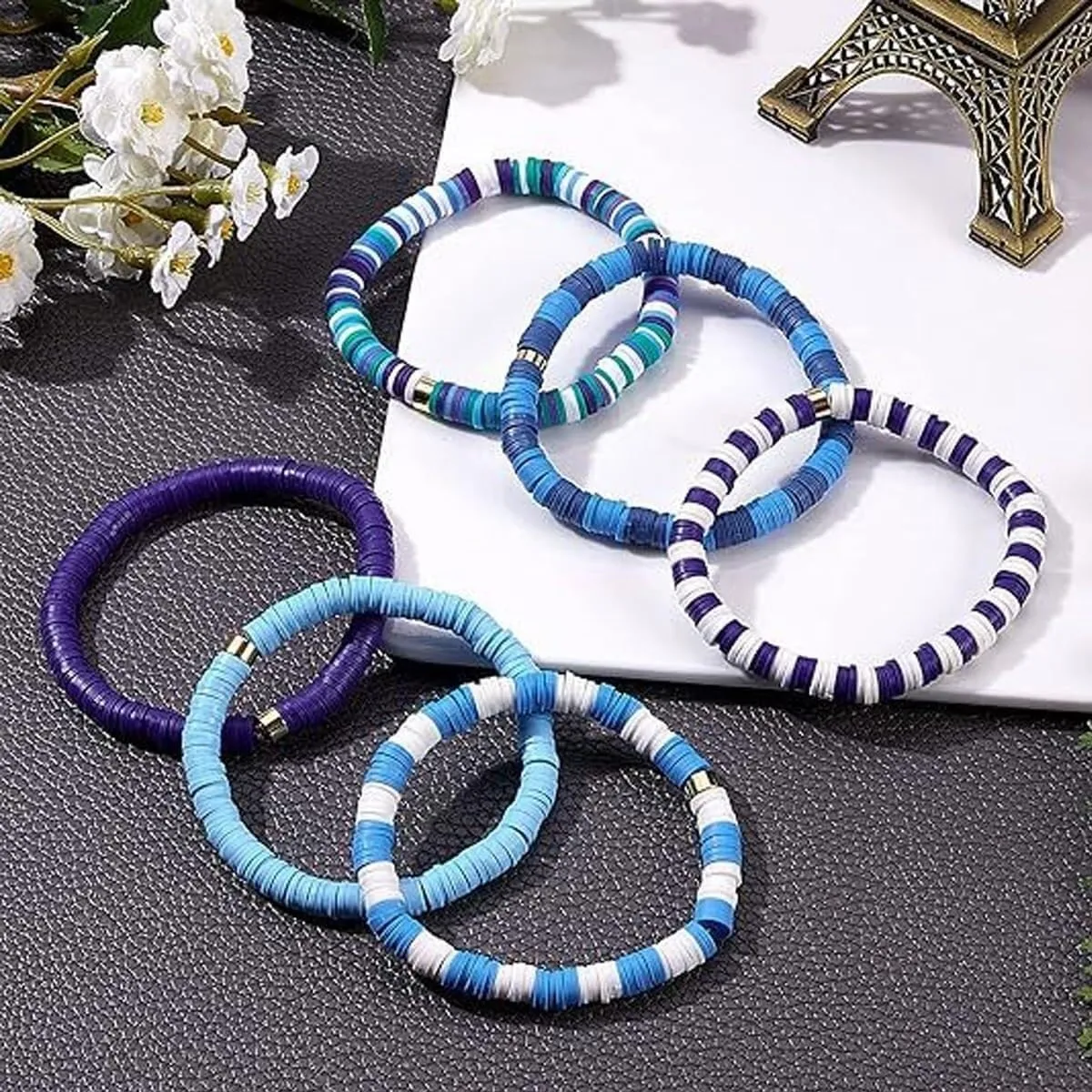 Blue Friendship Bracelet Kit, Handmade Blue Friendship Bracelet, Stackable Clay Beads Bracelets, Bohemia Summer Beach Jewelry Lucky Friendship Bracelets for Women