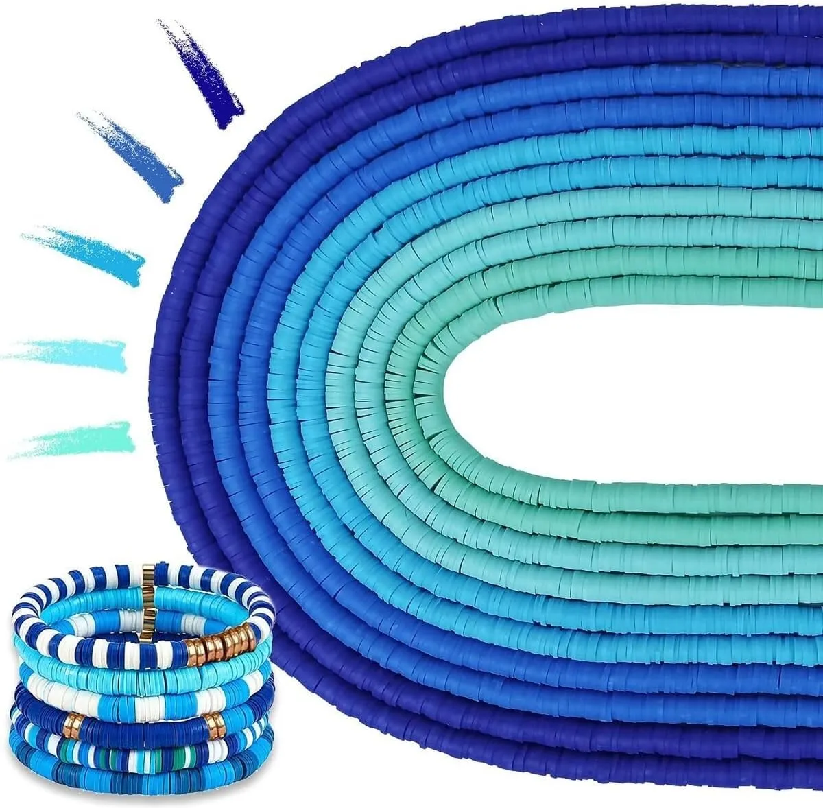 Blue Friendship Bracelet Kit, Handmade Blue Friendship Bracelet, Stackable Clay Beads Bracelets, Bohemia Summer Beach Jewelry Lucky Friendship Bracelets for Women