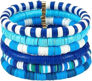 Blue Friendship Bracelet Kit, Handmade Blue Friendship Bracelet, Stackable Clay Beads Bracelets, Bohemia Summer Beach Jewelry Lucky Friendship Bracelets for Women