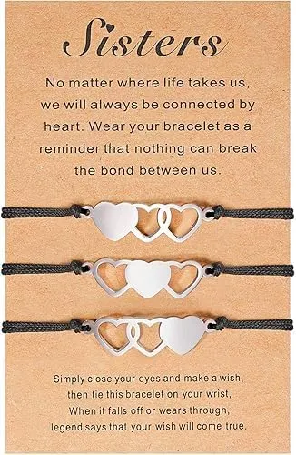 BLUE HOPE 2/3 Pcs Matching Heart Bracelets for Women - Friendship Gifts for Best Friends, Sisters, Cousins, Bestie Jewelry Set, Meaningful Love Bond