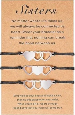 BLUE HOPE 2/3 Pcs Matching Heart Bracelets for Women - Friendship Gifts for Best Friends, Sisters, Cousins, Bestie Jewelry Set, Meaningful Love Bond