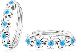 Blue Small Hoop Earrings for Women Hypoallergenic Girls Huggie Earrings Cute Mini Cubic Zirconia Daisy Flower Earrings