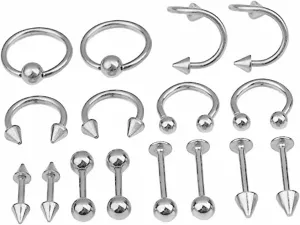 Body Jewelry Collection 16pcs Steel Tongue Ring Set Belly Rings Helix Piercing Tragus Earrings Labret Guiche Chic Piercing Jewelry for Women