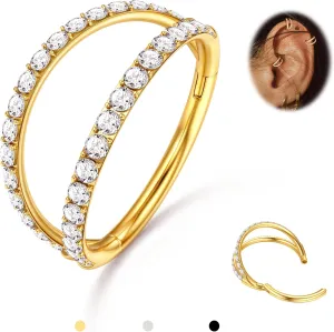 BodyBonita Triple/Double Hoop Nose Ring - G23 Titanium Septum Rings 16G/18G/20G CZ Nose Piercings Jewelry Conch Helix Daith Rook Tragus Cartilage Earring Hinged Nostril Piercing Gold/Black/Silver