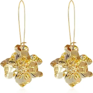 Bohemian Daisy Flower Matte Floral Long Petal Drop Dangle Earrings Layered Tiered for Women Chic Boho Wedding Jewelry