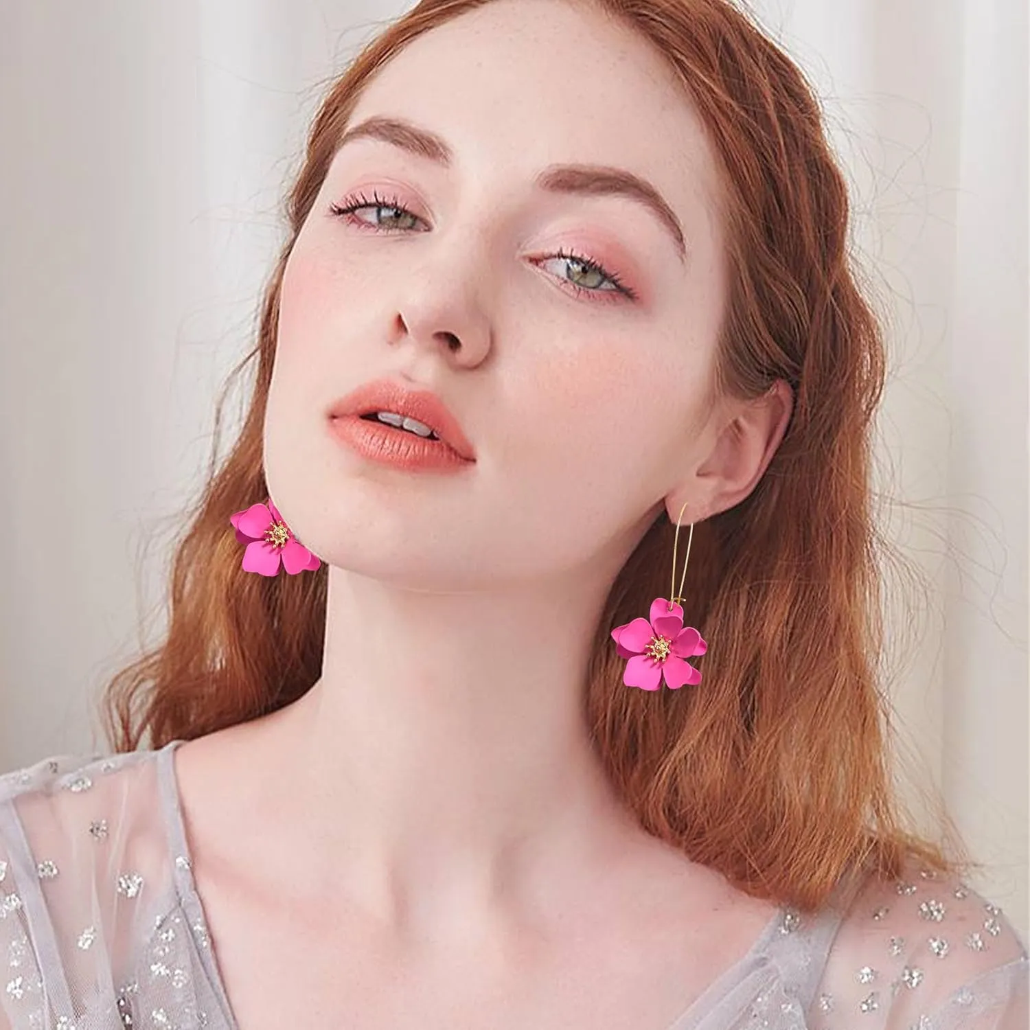 Bohemian Daisy Flower Matte Floral Long Petal Drop Dangle Earrings Layered Tiered for Women Chic Boho Wedding Jewelry