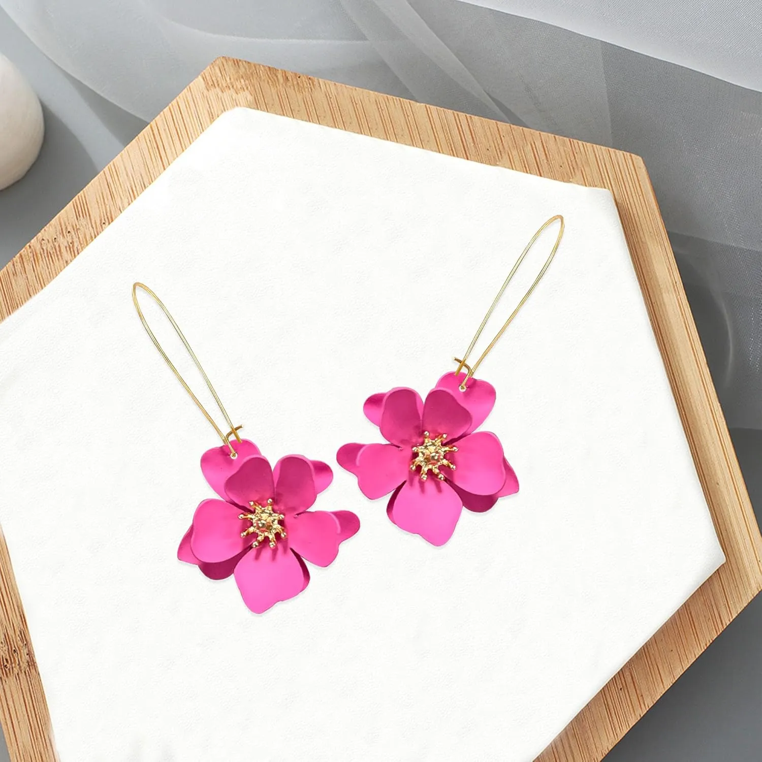 Bohemian Daisy Flower Matte Floral Long Petal Drop Dangle Earrings Layered Tiered for Women Chic Boho Wedding Jewelry