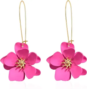 Bohemian Daisy Flower Matte Floral Long Petal Drop Dangle Earrings Layered Tiered for Women Chic Boho Wedding Jewelry