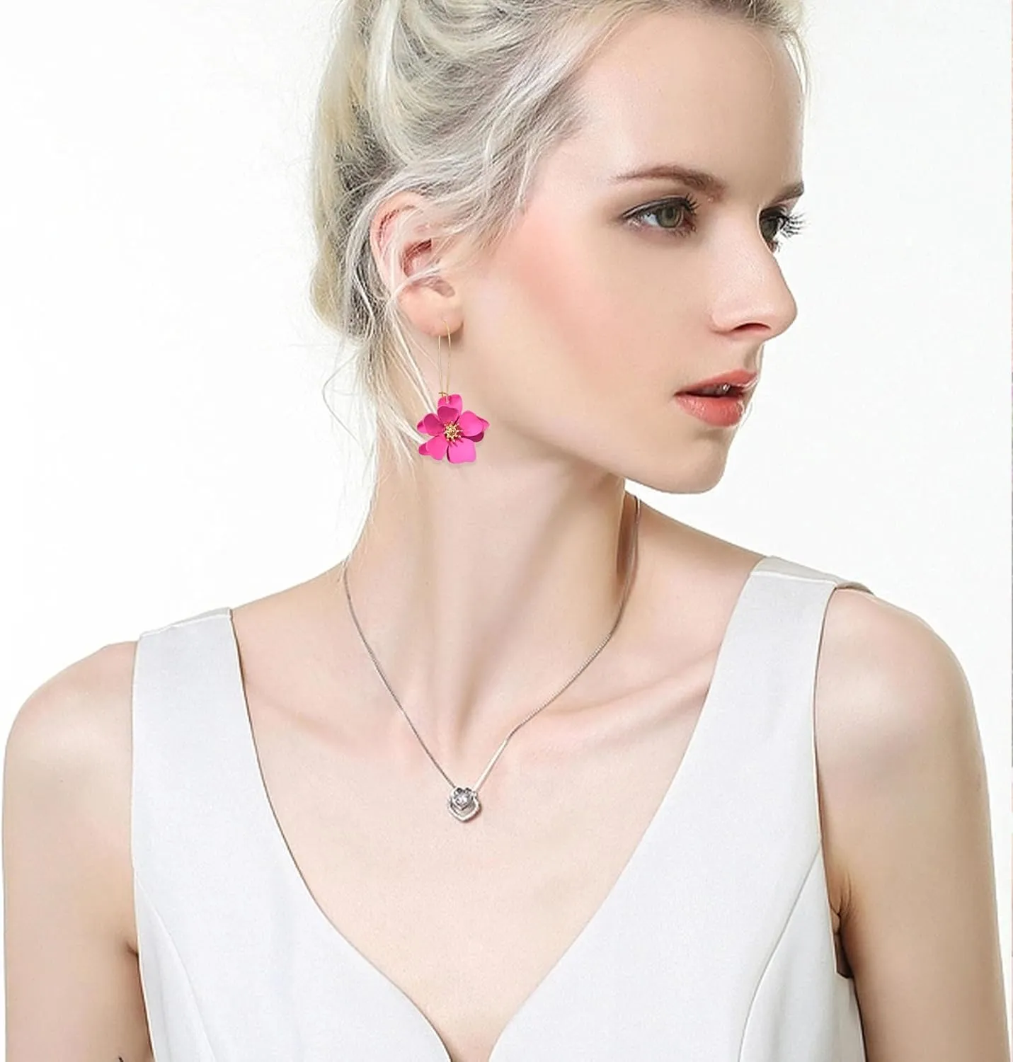 Bohemian Daisy Flower Matte Floral Long Petal Drop Dangle Earrings Layered Tiered for Women Chic Boho Wedding Jewelry