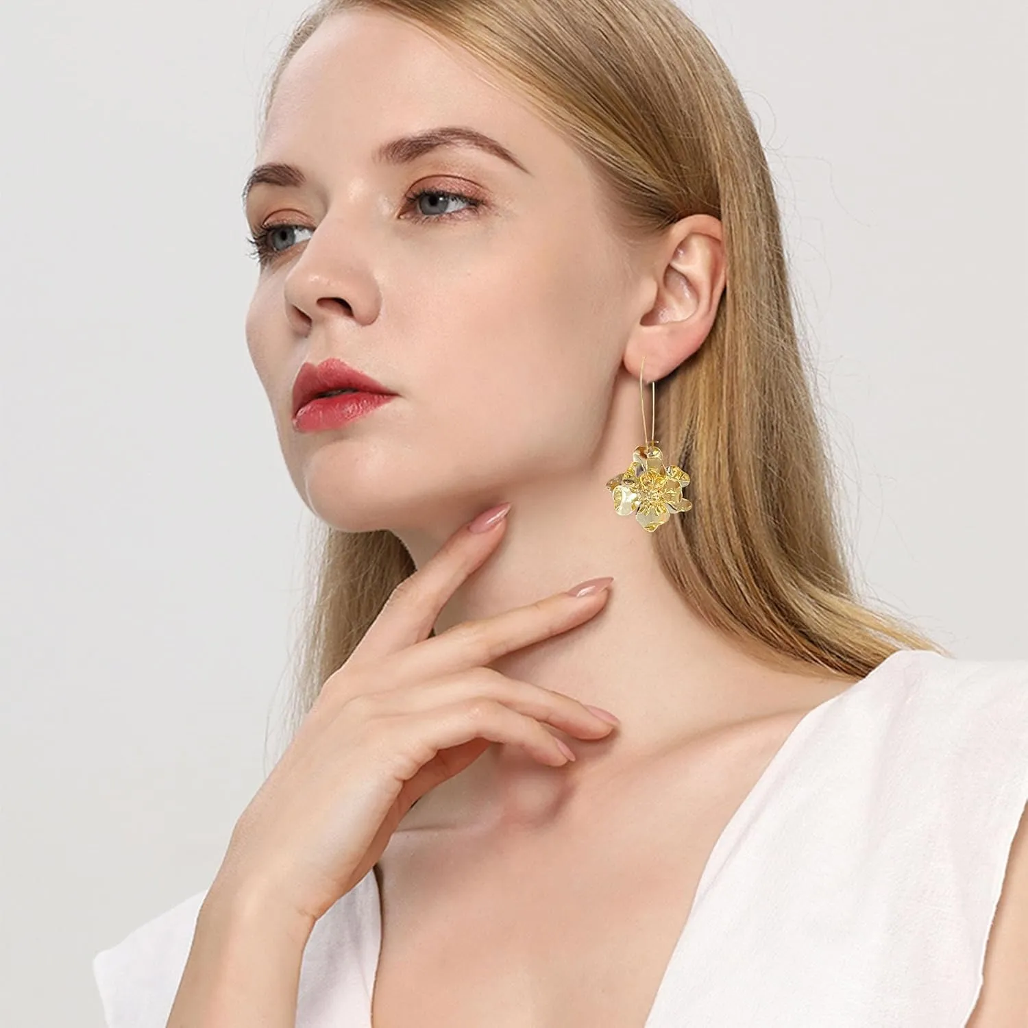 Bohemian Daisy Flower Matte Floral Long Petal Drop Dangle Earrings Layered Tiered for Women Chic Boho Wedding Jewelry