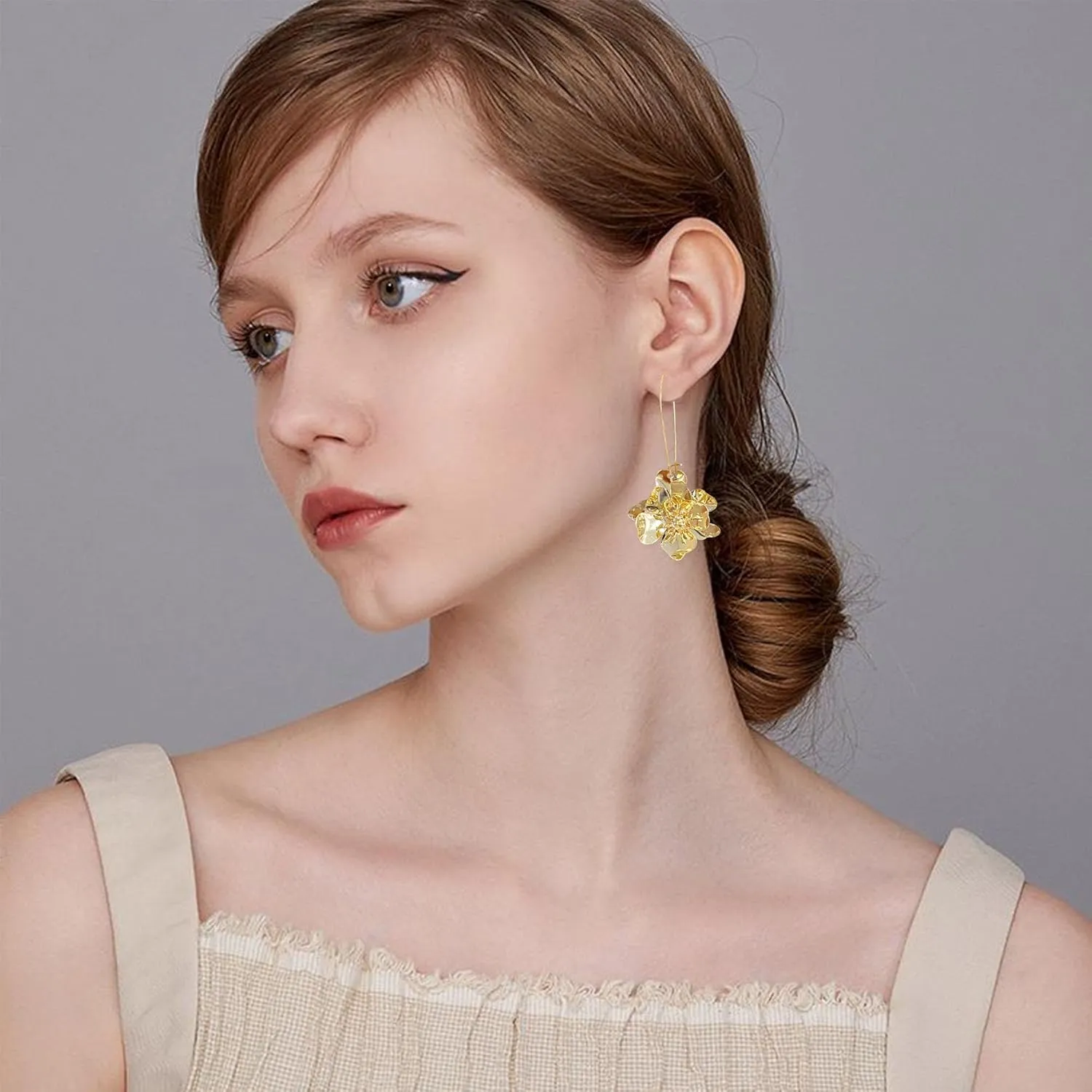 Bohemian Daisy Flower Matte Floral Long Petal Drop Dangle Earrings Layered Tiered for Women Chic Boho Wedding Jewelry