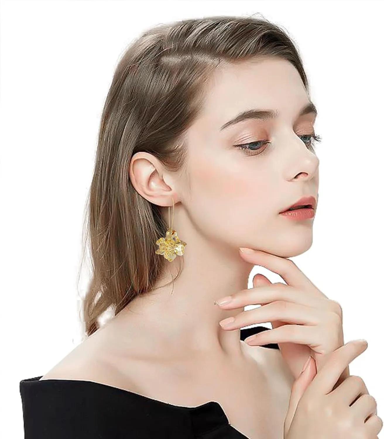 Bohemian Daisy Flower Matte Floral Long Petal Drop Dangle Earrings Layered Tiered for Women Chic Boho Wedding Jewelry