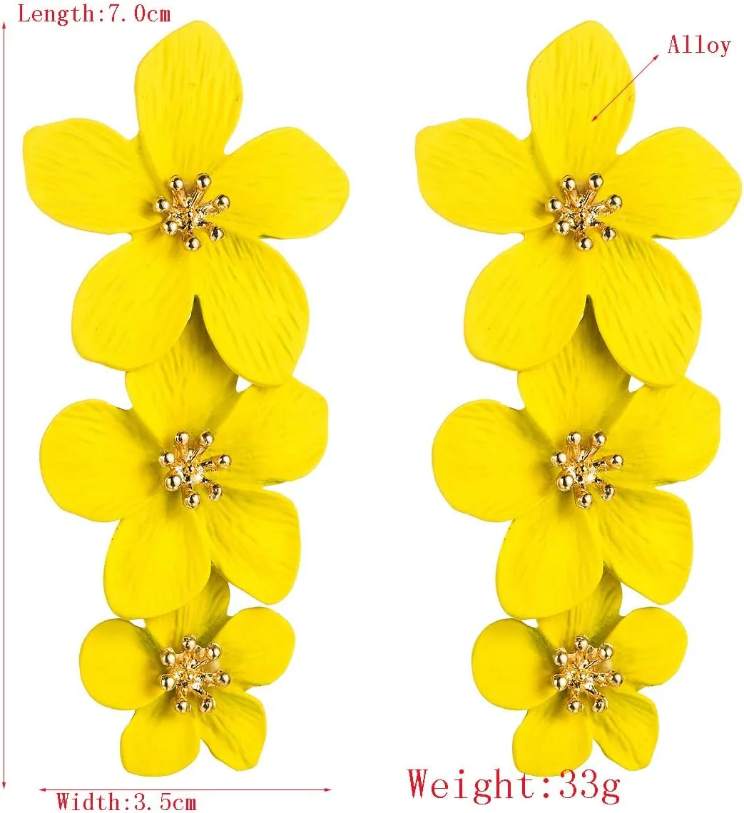 Bohemian Daisy Flower Matte Floral Petal Drop Dangle Earrings Layered Tiered for Women Chic Boho Wedding Jewelry
