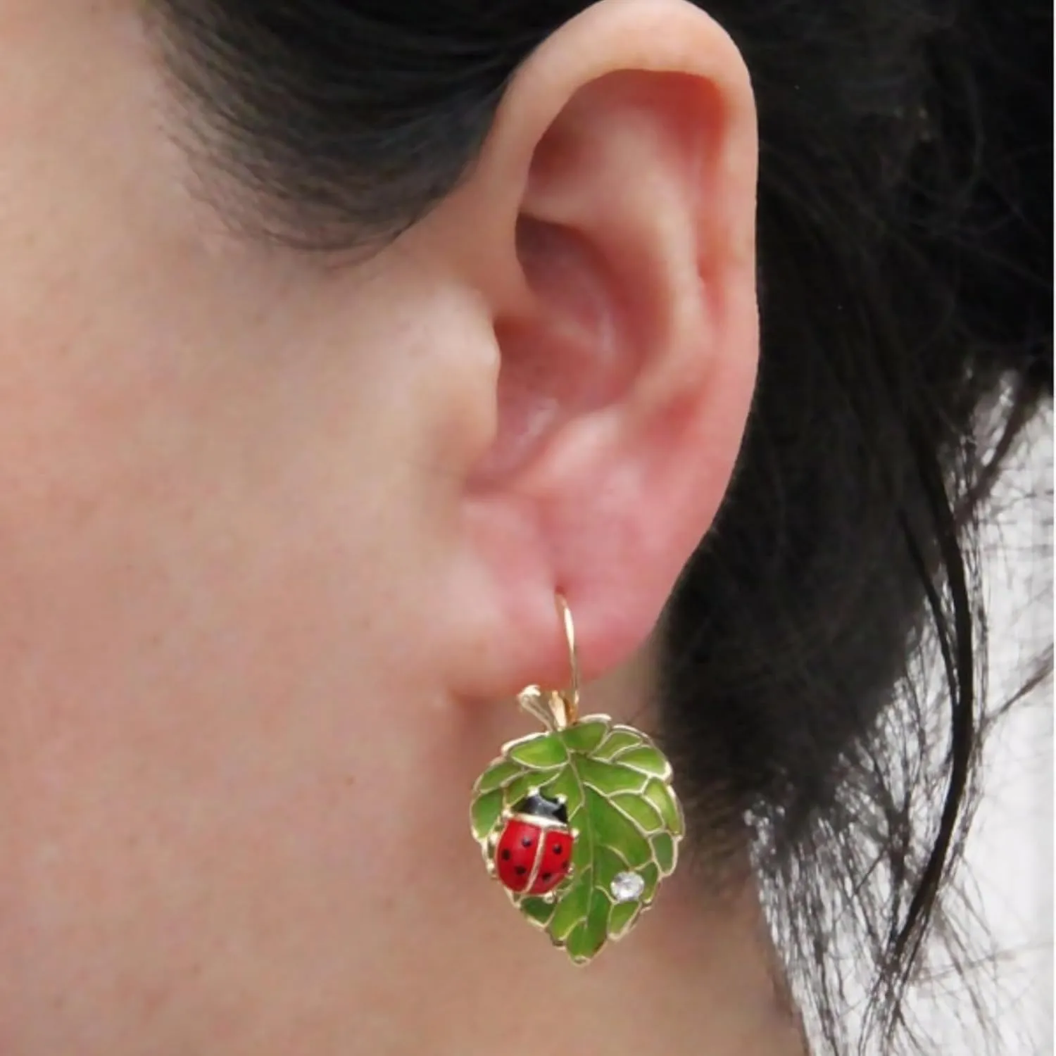 Bohemian Green Leaf Bug Ladybird Earrings for Women Lightweight Cute Insect Ladybug Leverback Earrings